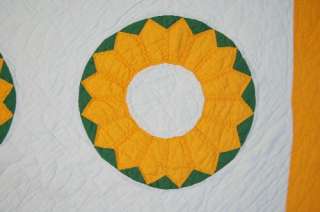 30s Rising Sun Dresden Plate Antique Quilt ~Cheddar  