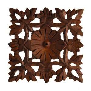 Hand Carved Wood Flower Design Dining Trivet Coaster:  Home 