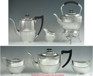 6p ENGLISH 1940 STERLING GEORGIAN STYLE TEA SET W/ KETTLE ON STAND 