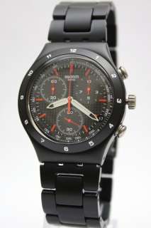 New Swatch Men Irony Chrono Black Coat Aluminum Band Watch Date 40mm 