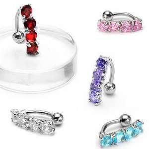 Belly Ring with Top Drop Four Pink Gems   14G   3/8 Bar Length   Sold 