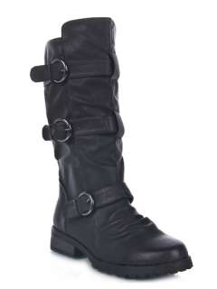   Casual Buckle Strap Mid Calf Riding Boot sz Black montage01  