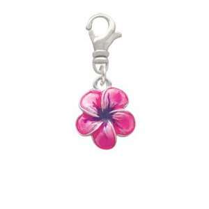  Hot Pink and Purple Flower Silver Plated Clip on Charm 
