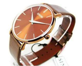 New Mens Ultra Thin Leather Fashion Wrist Watch Brown  