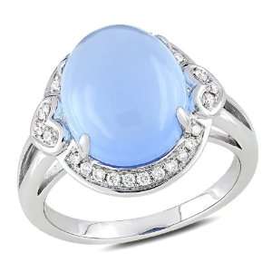 14k White Gold Blue Chalcedony and Diamond Fashion Ring (.16 cttw, G H 