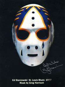 Staniowski NHL Mask Pic Signed By Pioneer Greg Harrison  