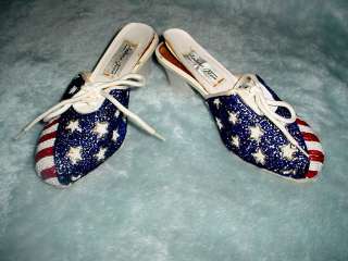    Andrea Flag American SEQUINS heels slide Mules Shoes 5.5 M  