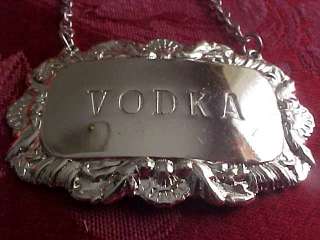 VODKA Silver Plate Liquor Decanter Label Bottle Tag  