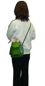   Leather Frog Shoulder Bag, Unique Design, Medium and Green  