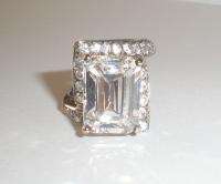 Large Vintage Sterling Silver Emerald Cut CZ Fashion Ring  