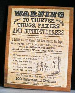 Sign Warning Thieves, Thugs, Fakirs   Paper on Wood 1881  