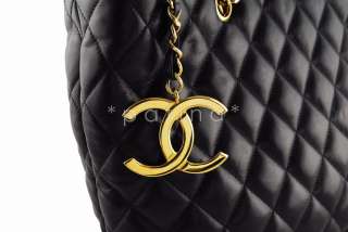 Chanel Black Quilted Classic Logo Charm XL Shopper Tote Bag  
