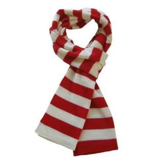  Soft Knit Striped Scarf   Red & White Clothing