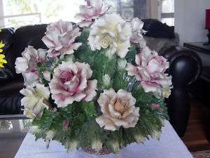 Vintage Large Capodimonte Flower Floral Centerpiece 7 Point Crown RARE 