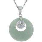  Sterling Silver Green Jade and Diamond Accent Circle 