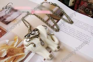   glass crystal white elephant retro bronze Necklace Pendant  