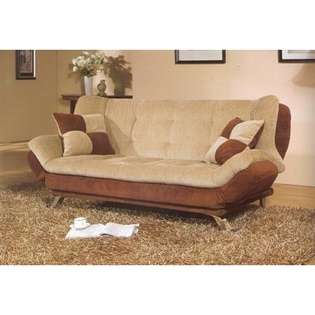   upholstered folding futon sofa bed with chrome feet 