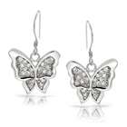   Jewelry Sterling Silver French Wire CZ Pave Butterfly Dangle Earrings