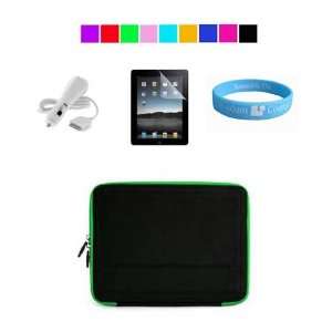 Apple iPad Black Green Cube Case + Car Charger for iPad + Screen 