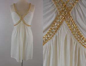 Womens Juniors Dating Apparel Cream Halter Dress with Gold Chain 