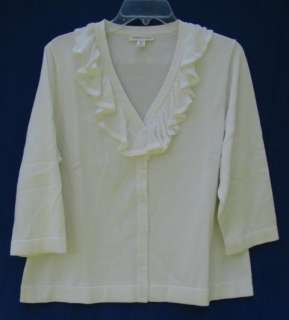 Coldwater Creek Frilly Ruffle Neck 3/4 Sleeve Cardigan  