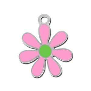  17 mm Pink Flower with Green Center Enameled Charm Arts 