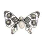   Crowne Sterling Silver Marcasite and Mother of Pearl Butterfly Pin