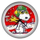 Carsons Collectibles Silver Wall Clock of Snoopy Flying Pop Art Green 