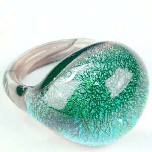    Glass Dichroic Finger Ring: Large Aqua: Gorilla Glass: Jewelry