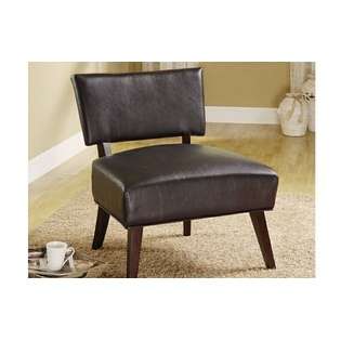 Poundex Espresso faux leather accent chair with wood legs and padded 