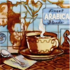  8x8 Art Tile   Arabica Coffee Beans Map