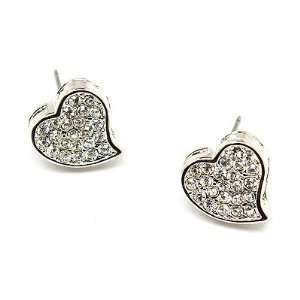  Heart Crystal Pave Fashion Stud Earrings Silver: Jewelry