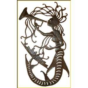  Mermaid & Trumpet Haitian Steel Drum Metal Art   18 x 30 