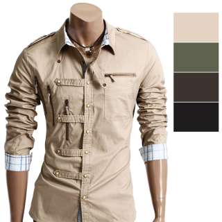 Youstars Mens Double Gold Button Jacket Style Shirt (AJ01)  