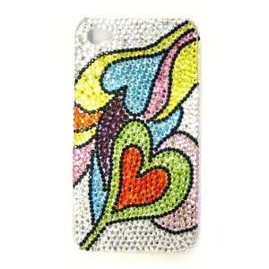   Clear & Multi Color Picasso Double Hearts Pattern Bling Apple IPhone 4