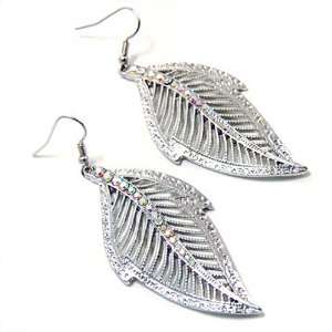  Silvertone Crystal Leaf Dangle Earrings Fashion Jewelry Jewelry