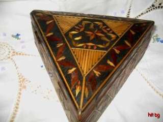 Antique Hand Straw Work Wooden Box Triangle  