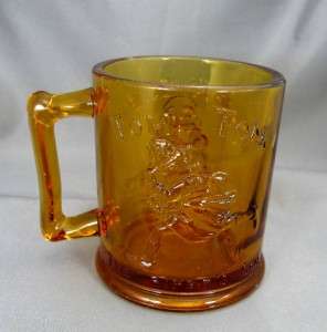   Glass Amber Childs Mug   Humpty Dumpty and Tom the Pipers Son  