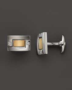 Dolan Bullock Stainless Steel and 18K Gold Cuff Link Set with Diamonds