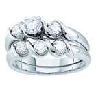 Sea of Diamonds 1 Carat Diamond 14k White Gold Three Stone Bridal Set