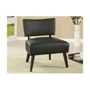 Poundex Black faux leather accent chair with wood legs and padded back 