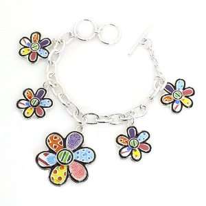   Silver Metal; Multicolor Flower Charms; Toggle Clasp Closure Jewelry