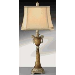   Antique Silver and Ochre Crackle Gold Dust Table Lamp with Taupe Shade