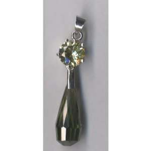  Peridot and Olive Briolette Silver CZ Pear Drop Pendant 