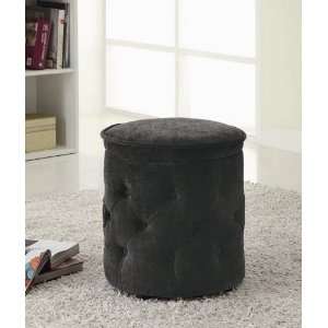  Round Storage Ottoman with Button Tufted in Charcoal 