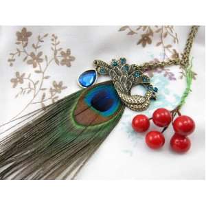  Unique Fashion Peacock Feather Necklace With Long Chain 