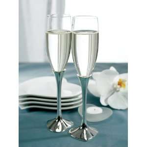  Silver Plated Heart Stem Glass Flutes 