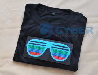 Sound Activated Glasses Pattern Hip Hop EL LED T  Shirt  