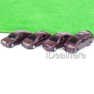 4x 1:100 Scale Model Car Vehicle Toy Mixed Style Claret  