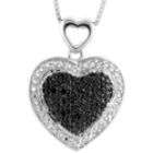 Sterling Silver with 1/4 cttw Black and White Diamond heart Pendant